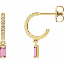 Load image into Gallery viewer, 14K Yellow Gold Natural Pink Sapphire Baguette Earrings