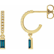 Load image into Gallery viewer, 14K Yellow Gold Natural London Blue Topaz Baguette Earrings