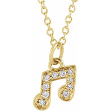 Load image into Gallery viewer, 14K Yellow Gold Natural Diamond Dainty Music Note Necklace