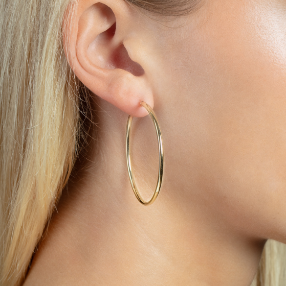 14K Yellow Gold Tube Hoop Earrings