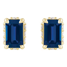 Load image into Gallery viewer, 14K Yellow Gold Lab-Grown Blue Sapphire &amp; Diamond Dust Stud Earrings
