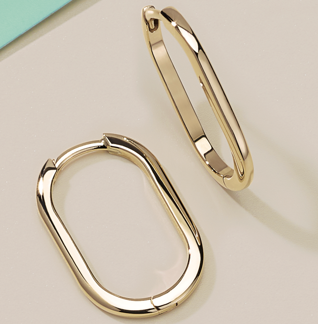 14K Yellow Gold Elongated Hoops