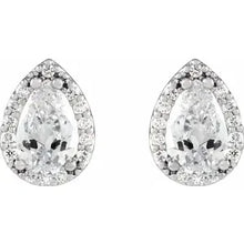 Load image into Gallery viewer, 14K White Gold Pear Natural Diamond Halo-Style Earrings
