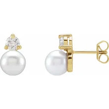 Load image into Gallery viewer, 14K Yellow Gold Pearl &amp; Diamond Earrings
