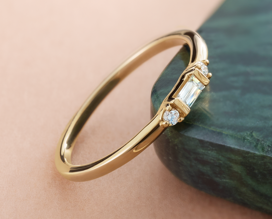 14K Yellow Gold Petite 3 Stone Stacking Ring