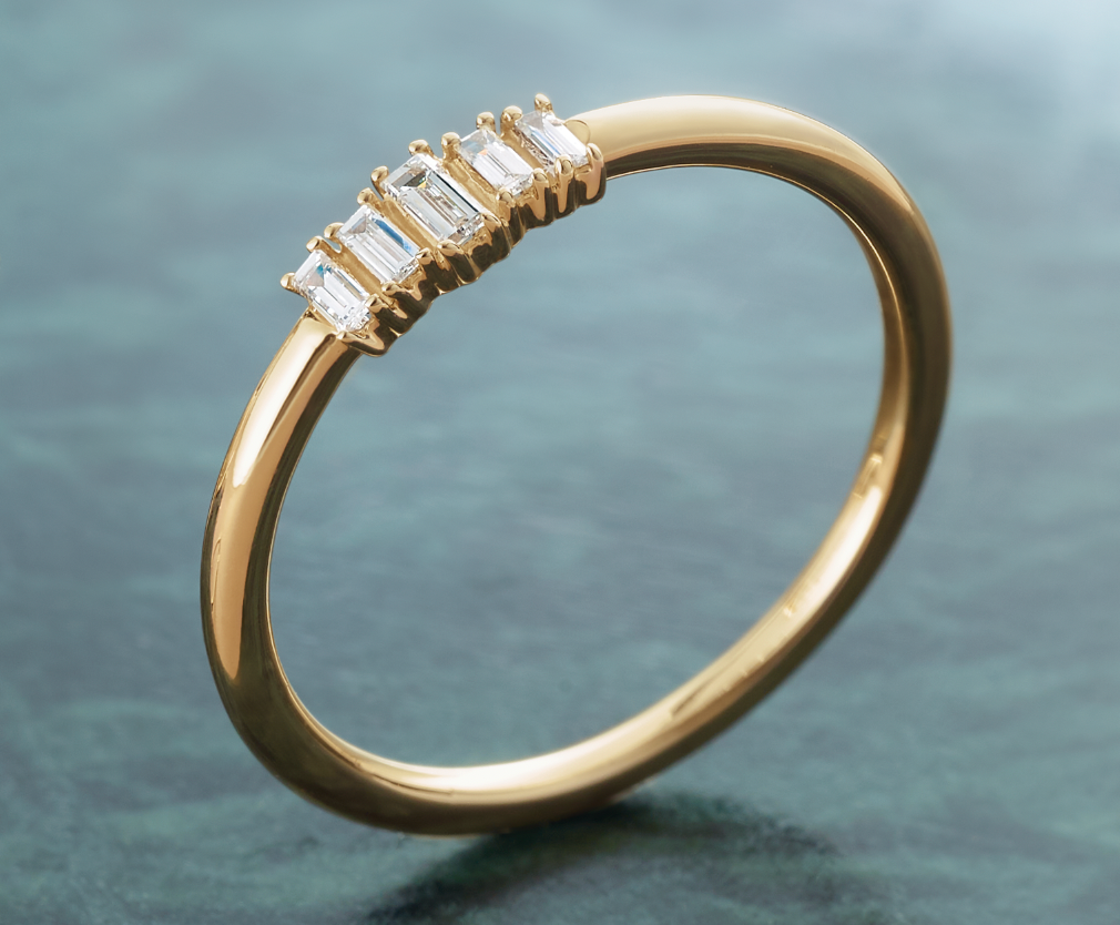 14K Yellow Gold and Set with Straight Baguette Natural Diamonds