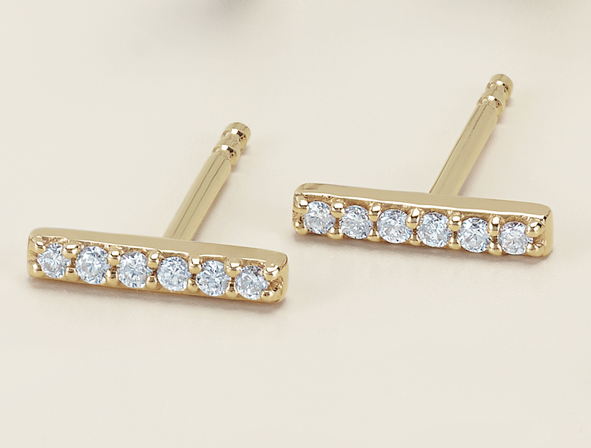 14K Yellow Gold Natural Diamond Bar Earrings