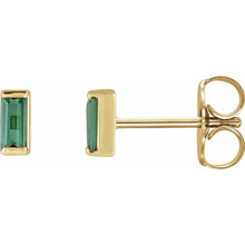 Load image into Gallery viewer, 14K Yellow Gold Green Tourmaline Baguette Studs
