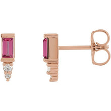 Load image into Gallery viewer, 14K Rose Gold Natural Pink Tourmaline &amp; Natural Diamond Earrings
