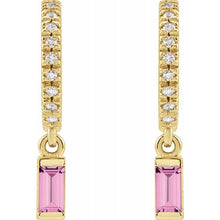 Load image into Gallery viewer, 14K Yellow Gold Natural Pink Sapphire Baguette Earrings
